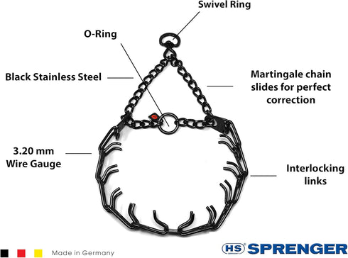 Herm Sprenger Black Stainless Steel Prong Dog Anti Pull Training Collar, Swivel Ultra-Plus Pet Pinch No-Pull Collar,