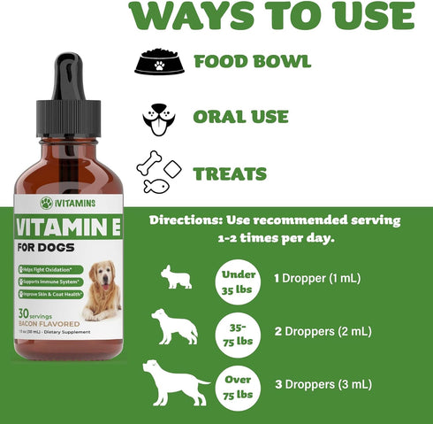 Vitamin E Supplement for Dogs | Dog Immune Support | 1 fl oz | Vitamin E Oil Dog | Dog Vitamins E | Canine Vitamin E