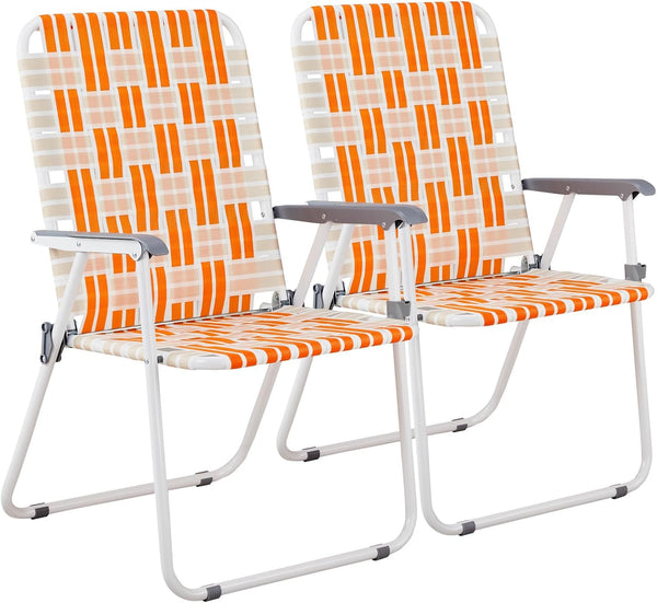 UDeuxff Folding Webbed Oversized Lawn Chairs Set of 2, 260 LBS High Beach