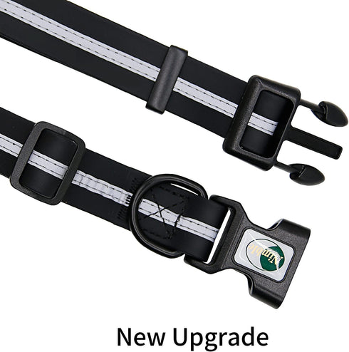 NIMBLE Waterproof Dog Collar, Durable Adjustable Pet Collars with Reflective Cloth Stripe, S/M/L Sizes, Large, Black