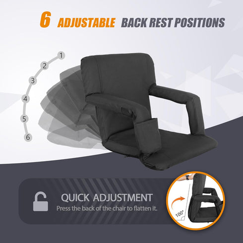 20.5"/25" Nova Microdermabrasion Wide Stadium Seat for Bleachers w/Back Support Padded Cushion Portable Reclining