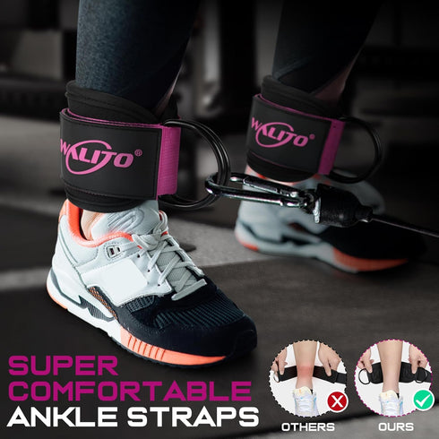 WALITO Gym Ankle Straps for Working Out, Glute Ankle Cuff Kickback Strap, Gym Cable Machine Accessories for Women Glute