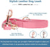 Soft Leather Dog Collar and Leash Set (6.6'), Stylish Rose Gold Heavy Duty Metal Buckle, Dark Pink M (13.8"-19.7")
