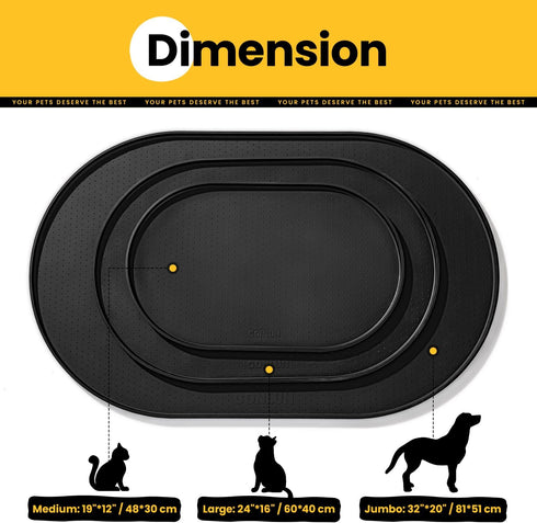 Dog Food Mat, 1/2 Inch Raised Edges, BPA-Free Silicone Pet Food Mats for Floor Waterproof, Black 19"x12"