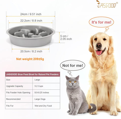 Largr Dog Slow Feeder Bowl JASGOOD, Reduce Slip Puzzle Bowl for Raised Pet Feeders (Gray, Fit Opening 8.9"-9.25")