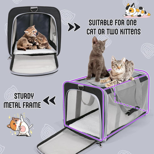 TIYOLAT 20 Lbs, 2 4 Pet Carrier for Large Cats of Collapsible Carrier Bag for Big Cat or Kittens,Soft Sided Puppy