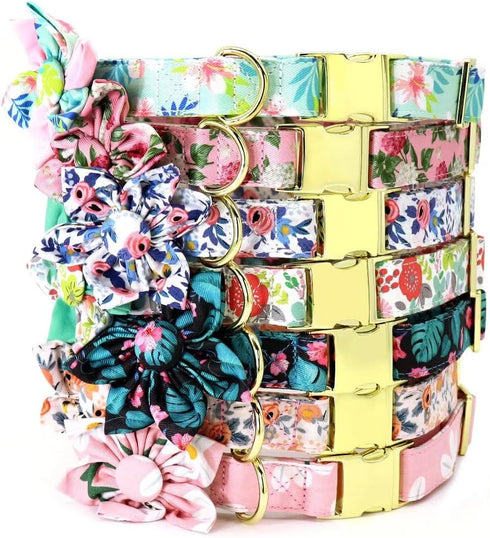Beirui Cute Girl Dog Collars for Small Medium Large Dogs, Floral Patterns for Wedding Holiday, Neck 12-18", Green-3