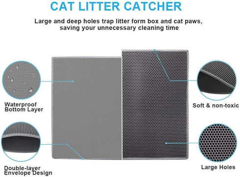 Pieviev Cat Litter Mat Double Layer Waterproof Urine Proof Trapping Mat 1 Pack (Gray, 24x15 Inch)