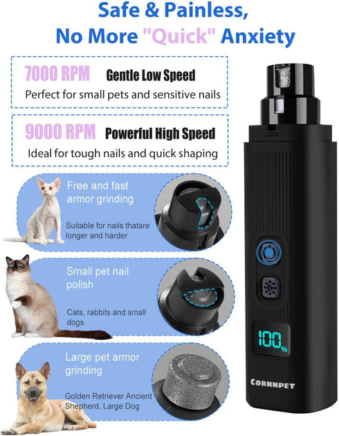 2 Trimmers 2 Dog Nail Grinder - Speed Super Quiet and Low Vibration Electric Pet Nail Grinder - Rechargeable Dog Nail
