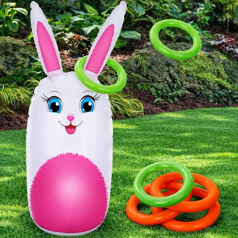 ArtCreativity 34 Easter Games Bunny Inflatable Ring Toss with 6 Rings, Easter