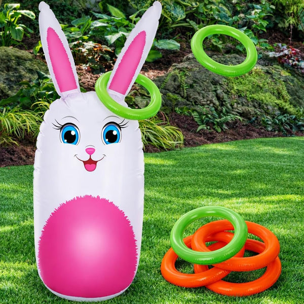 ArtCreativity 34 Easter Games Bunny Inflatable Ring Toss with 6 Rings, Easter