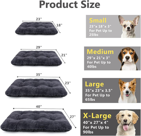 JOEJOY Large Dog Bed Crate Pad, Deluxe Plush Washable Soft Kennel Pad, Anti-Slip Sleeping Mat for Extra Large Medium