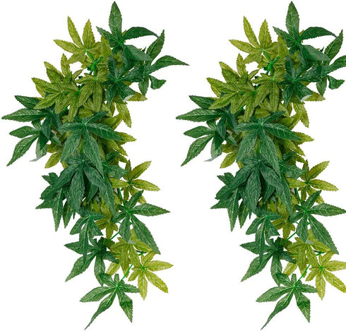 2 Pack Reptile Silk Plants with Suction Cups - Realistic Climbing Vines & Grass Leaves for Terrarium Decor