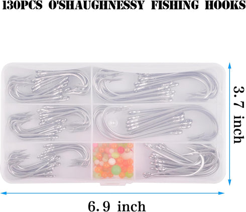 Saltwater J Hooks, 130pcs Stainless Steel O'Shaughnessy Long Shank Forged Trolling Hooks