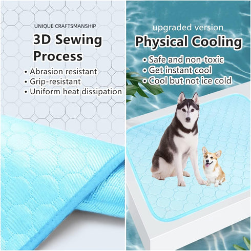 Dog Cooling Mat, Pet Cooling Mat for Dogs Cooling Blanket for Dogs Dog Cooling Pad for Kennels, Crates, Cars, Indoor & Outdoor Ice Silk Cooling Mat for Extra Large Dogs (Blue, L(28 * 22"))