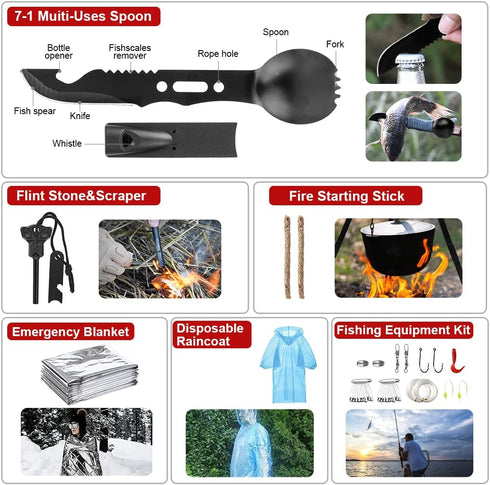 Survival Kits, 222 PCS Emergency Survival Gear First Aid Kits with Molle System Bag for Outdoor Camping
