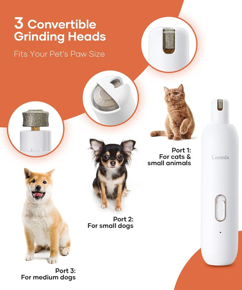 Loomla Upgraded Dog Nail Grinder - Professional 2 Speed Trimmers, USB Rechargeable, Low Noise, White