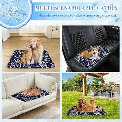 Generic 28" X22" Cooling Mats for Dogs Ice Silk Dog Outdoor Cooling Mat Paisley Flowers Motif Dog Bed for Crate