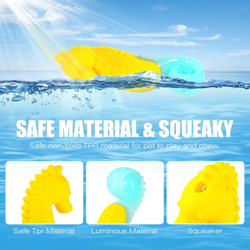 Floating Luminous Dog Toy, Squeaky Glow in The Dark Toy for Small Dogs (Kit Small Seahorse + Small Starfish)