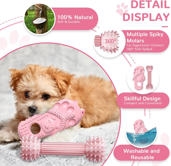 6 Pack Dog Toys for Small Dogs, Pink Soft Rubber Puppy Toys for Teething, Funny Slippers Ball Donut Interactive Set