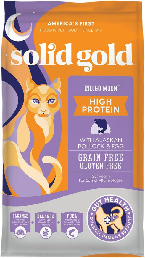 Solid Gold High Protein Dry Cat Food - Indigo Moon with Digestive Probiotics, Grain & Gluten Free, 3 lb