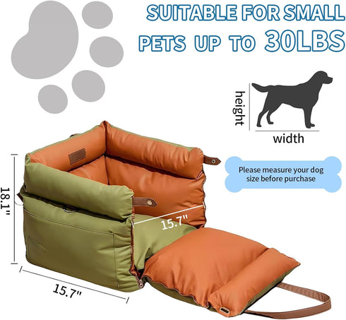 Garvee Dog Booster Car Seat, Waterproof PU Leather Upholstered Cat Bed for Car with Storage Pockets Portable Pet Seat