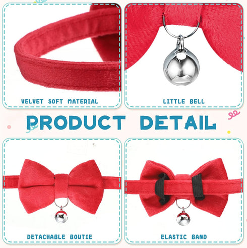 10 Pieces Cat Bowtie Collars with Bell Solid Colors Kitten Collar Breakaway Cat Collar for Boys Girls Adjustable Pet Collar with Safety Buckle Kitten Puppy Graduation Wedding Birthday Pet Accessories