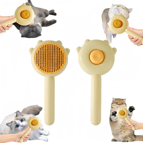 Pet Grooming Brush for Cats and Dogs, Cat Accessories Kit with Release Button & Professional Cat Nail Clipper (Yellow