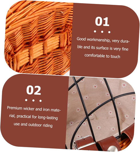 Sturdy Wicker Bike Basket Front Attached Resistant Hand-Woven Rattan Capacity Shopping and Pet Carrier Basket for Dogs