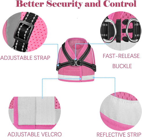 Cat Harness and Leash Set for Walking, Adjustable Reflective Escape Proof Harness for Kittens and Puppies