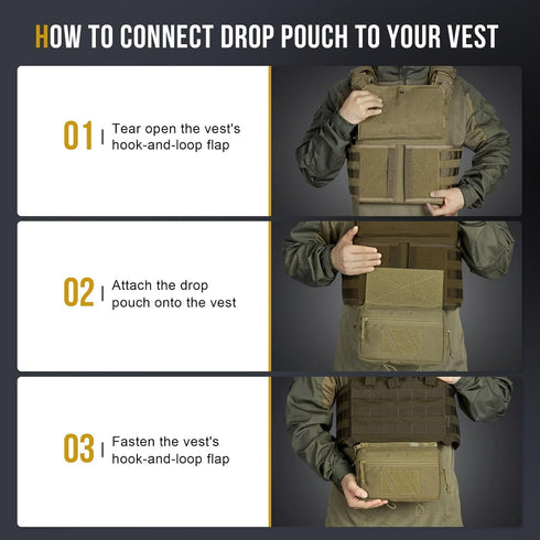 OneTigris Tactical Drop Pouch, PLUS1S Admin Pouch, Tactical Tool Pouch with Hook and Loop Panel for Tactical Vest Chest