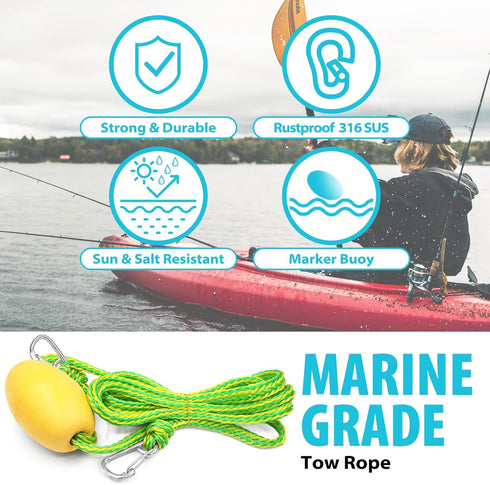 Obcursco Kayak Tow Line - 20FT Drift Sock Anchor Rope for Fishing Boat, Buoy Float Docks