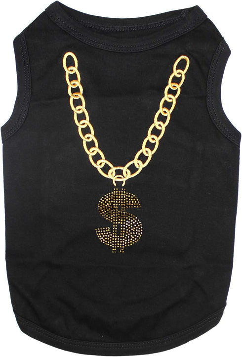 Parisian Pet Dog Tshirt, Sleeveless “Bling $” Embroidered Clothes, 100% Cotton Lightweight Tank Top for Small Dogs