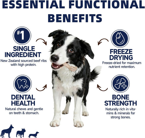 Dogs,100% 5.29 oz Freeze Dried Beef Ribs Dog Treats, Single Ingredient, Natural Chew Bone, Gentle on Teeth and Stomach