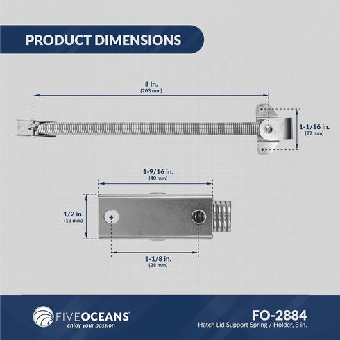 Five Oceans Hatch Lid Support Spring – 316 Stainless Steel Marine-Grade Boat Hatch Lift Support
