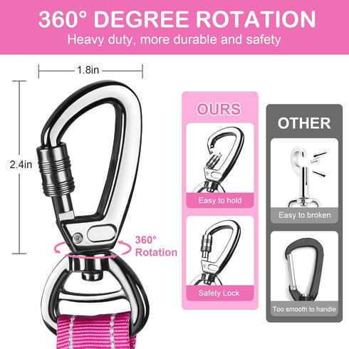 Tactical Heavy Duty Dog Leash, 4-6FT Shock Absorbing Bungee with 2 Padded Handles for Medium Large Dogs, Pink