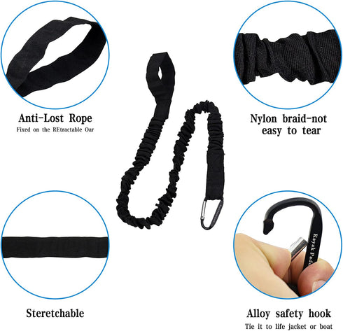Kayaking Paddle Leash Tether, Stretchable Coiled Lanyard for Kayak, Paddle, Fishing Rod, Extends to 59 inches (Black)