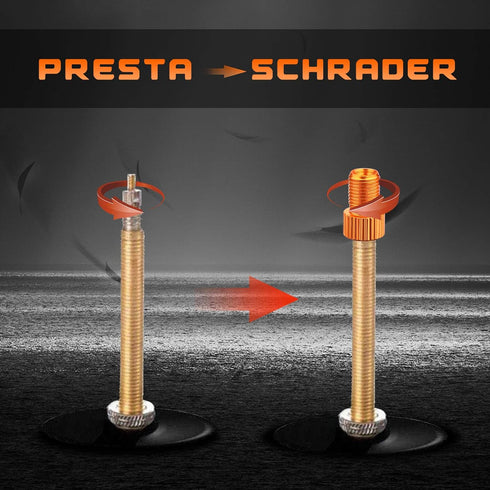 Presta Valve Adapter for Bike Tire, Orange Inflatable Adapter, Aluminum Bike Pump Adapter - Convert Presta to Schrader