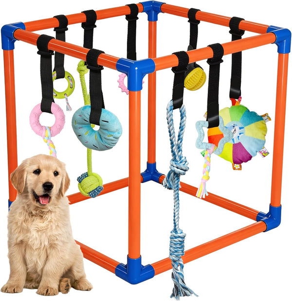 Flickzy Puppy Play Gym with 9 Hanging Toys for Small Dogs, PVC Frame