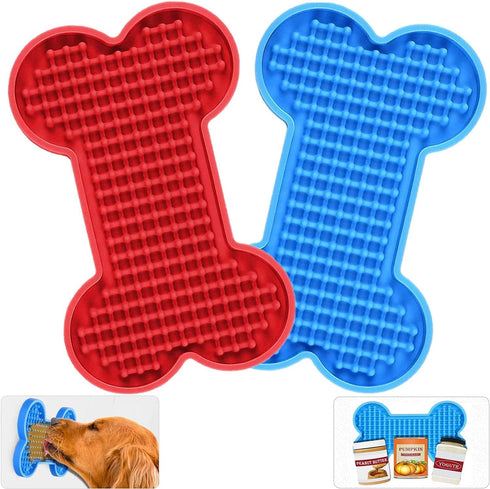 Lick Mat for Dogs, 2 Pack Peanut Butter Licking Mats, Slow Feeding Bowl for Pet Food and Grooming