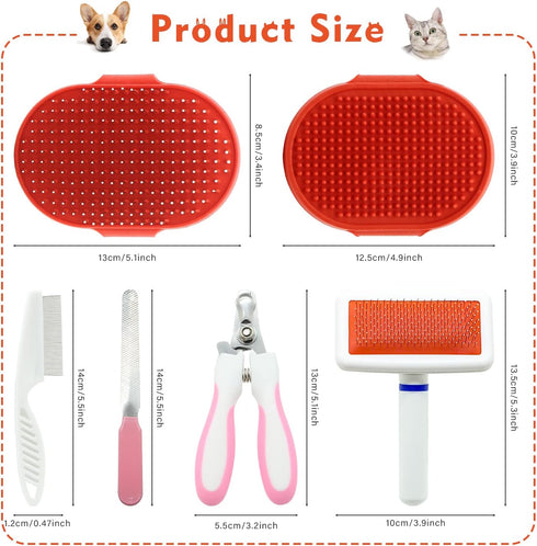 Set Trimmer Chinchilla Cat Grooming Kit with Pet Shedding Slicker Brush Nail Clipper Pet Massage Bath Glove Flea Comb