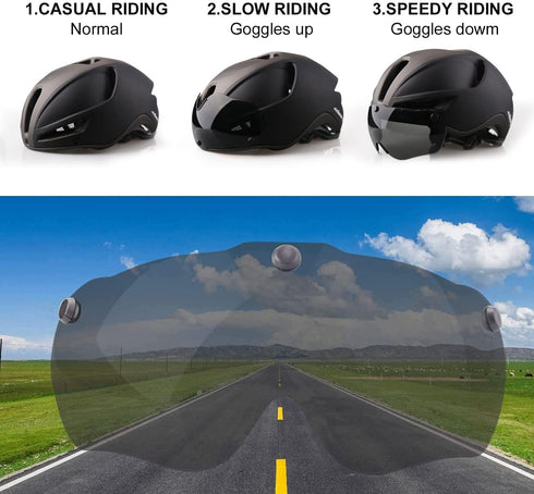 Shinmax Adult Bike Helmet - Adjustable Size with Removable Goggles & USB Rechargeable LED Light