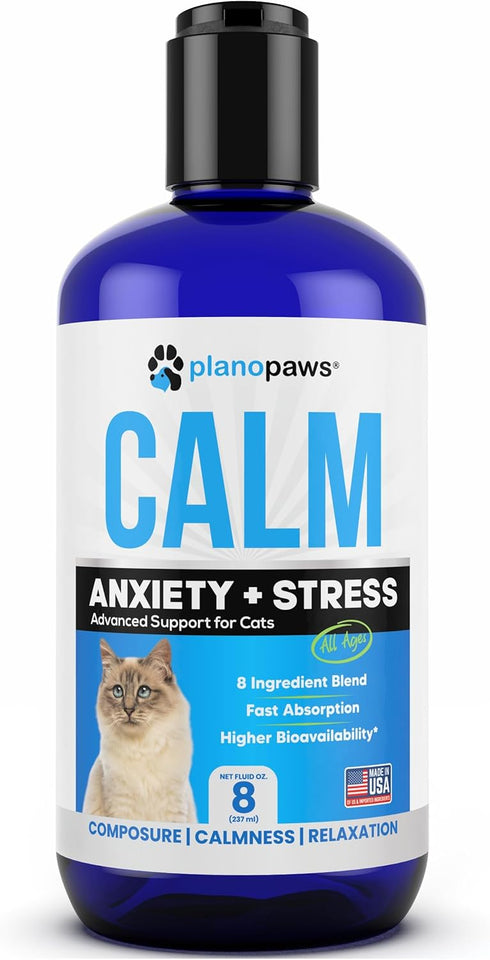 Cat Anxiety Relief - 90 Day Supply, Faster Absorption Than Calming Treats, Liquid Cat Treats for Sleep Aid, 8