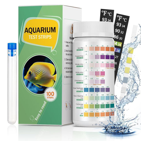 Pawfly 9 in 1 Aquarium Test Kit, Fish Tank Test Strips for pH, Chlorine, Nitrate, Nitrite, and More.