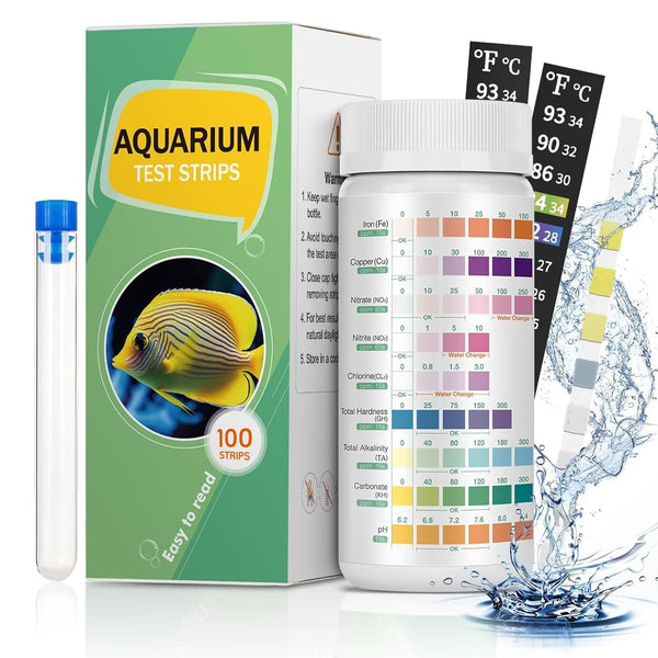 Pawfly 9 in 1 Aquarium Test Kit, Fish Tank Test Strips for pH, Chlorine, Nitrate, Nitrite, and More.