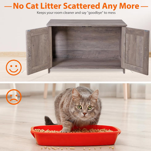 ZENY Cat Litter Box Enclosure, Litter Box Furniture Hidden, Wooden Litter Cabinet with Divider, Farmhouse Style Cat