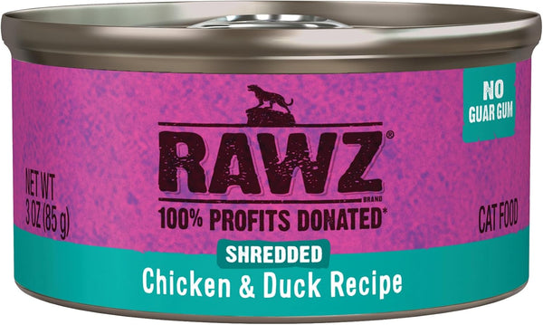 Rawz Natural Premium Shredded Canned Cat Wet Food, Grain Free, Real Meat Ingredients, 3oz Cans, 18 Count