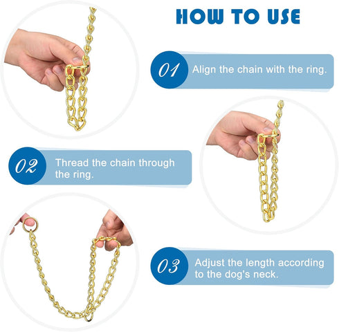 Mogoko Stainless Steel Dog Choke Chain Collar, Puppy Metal P Chain Slip Collar for Pet Training Walking (Gold; 3.5mm;