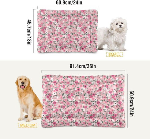 Pink Floral Pet Bed Pad, Soft Dog Bed Mat with Anti-Slip Bottom, Machine Washable Crate Pad for Dog Sleeping