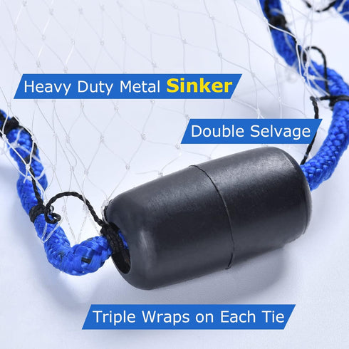 3ft/4ft/6ft/7ft/8ft/10ft/12ft 1/4 3/8inch Goture American Fishing Cast Net,Casting Nets Freshwater Saltwater for Bait
